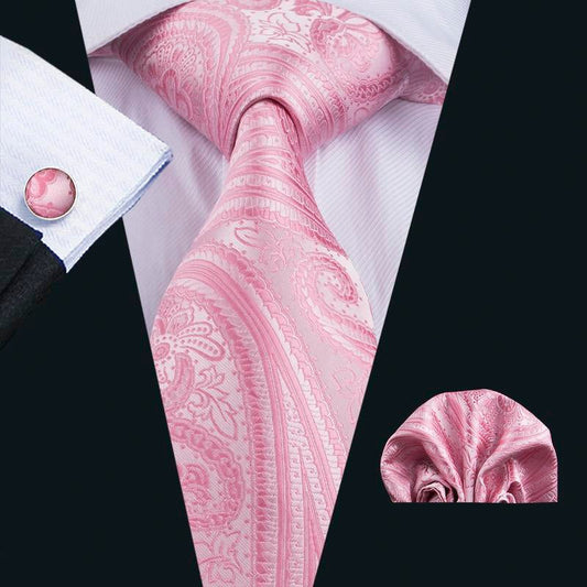 Pink Paisley Tie, Pocket Square and Cufflinks Set tie sets    - Sophisticated Gentlemen