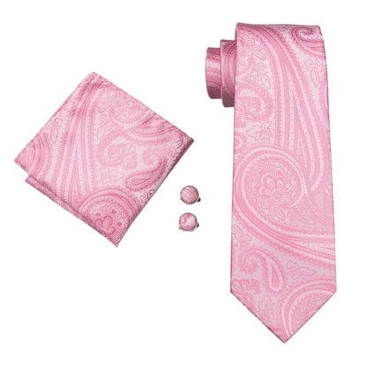 Pink Paisley Tie, Pocket Square and Cufflinks Set tie sets    - Sophisticated Gentlemen