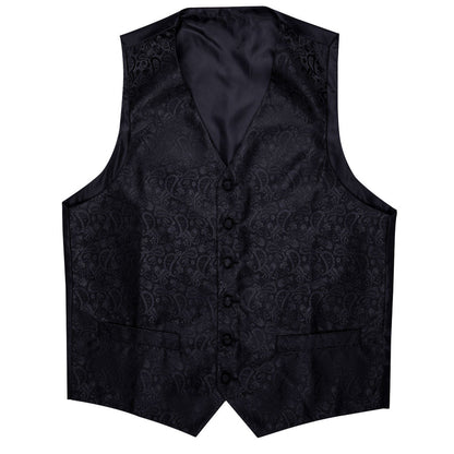 Ebony Black Paisley Luxe Silk Vest Set vest set - Sophisticated Gentlemen