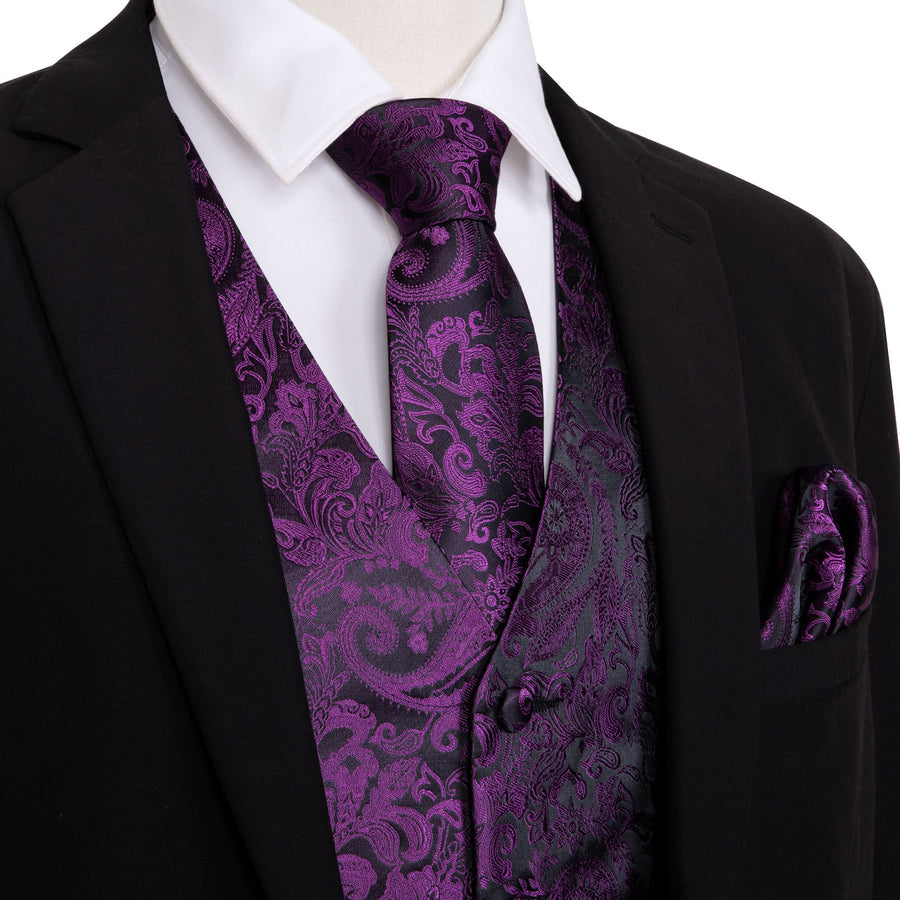 Deep Purple Paisley Vest Set vest set S (Chest 40")   - Sophisticated Gentlemen