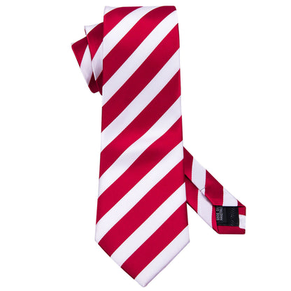 Red & White Striped Silk Tie, Pocket Square & Cufflinks Set tie sets - Sophisticated Gentlemen