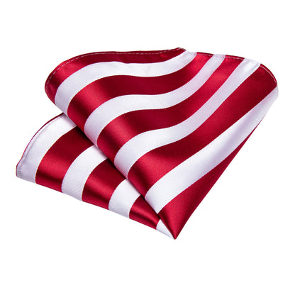 Red & White Striped Silk Tie, Pocket Square & Cufflinks Set tie sets - Sophisticated Gentlemen
