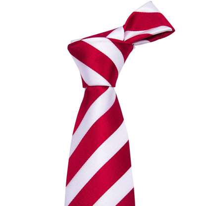 Red & White Striped Silk Tie, Pocket Square & Cufflinks Set tie sets - Sophisticated Gentlemen