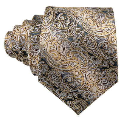 Yellow Gray Paisley Tie, Pocket Square and Cufflinks Set tie sets    - Sophisticated Gentlemen
