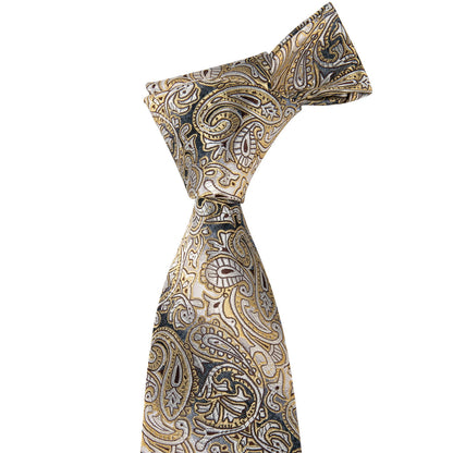 Yellow Gray Paisley Tie, Pocket Square and Cufflinks Set tie sets    - Sophisticated Gentlemen