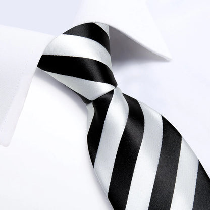 Black and White Striped Tie Set tie set - Sophisticated Gentlemen