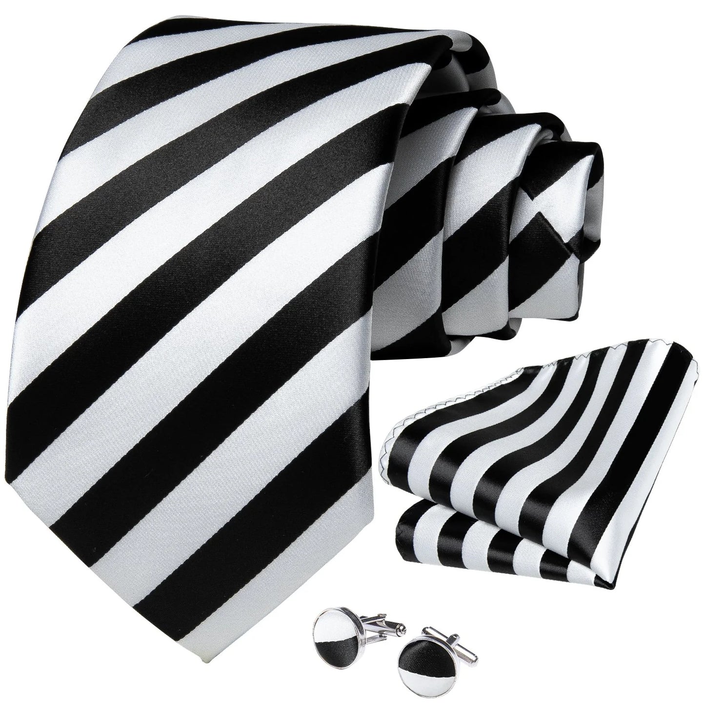Black and White Striped Tie Set tie set - Sophisticated Gentlemen