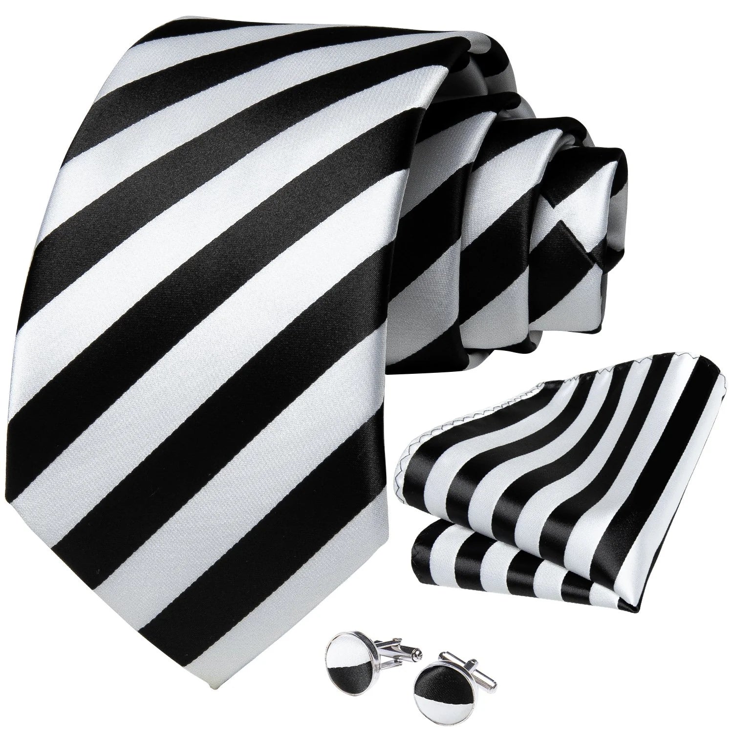 Black and White Striped Tie Set tie set - Sophisticated Gentlemen