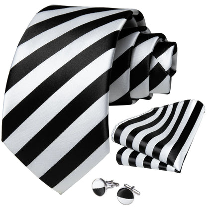 Black and White Striped Tie Set tie set - Sophisticated Gentlemen