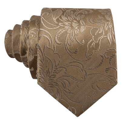 Champagne Gold Floral Silk Tie, Pocket Square & Cufflinks Set tie sets - Sophisticated Gentlemen