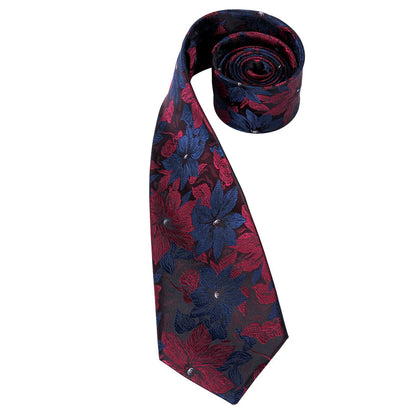 Black, Blue and Red Floral XL Tie, Pocket Square and Cufflinks tie sets    - Sophisticated Gentlemen
