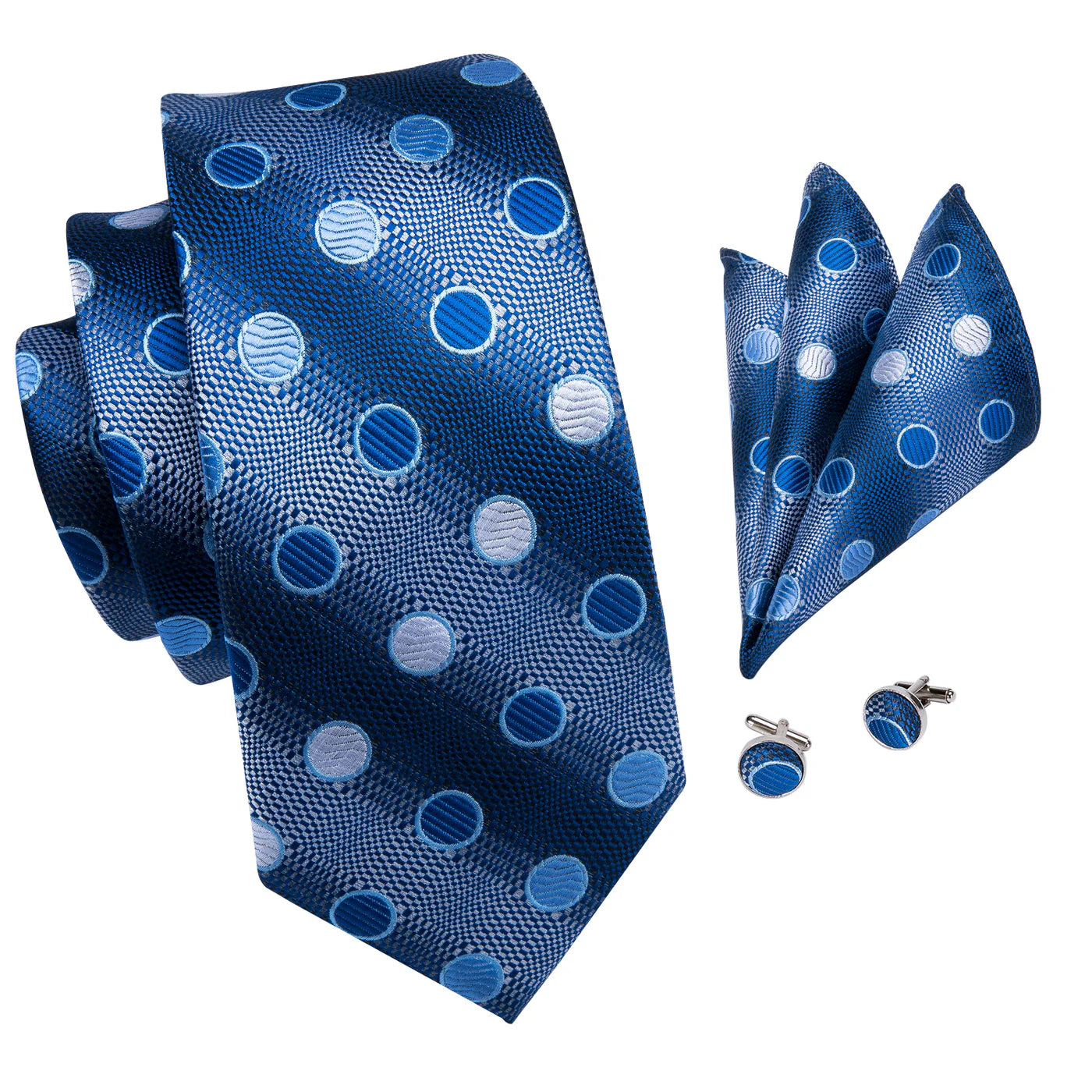 Royal Blue Polka Dot Silk Tie Set with Pocket Square & Cufflinks tie sets - Sophisticated Gentlemen