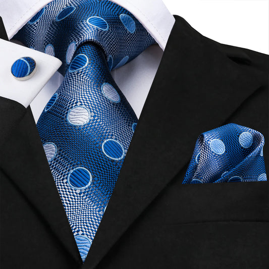 Royal Blue Polka Dot Silk Tie Set with Pocket Square & Cufflinks tie sets - Sophisticated Gentlemen