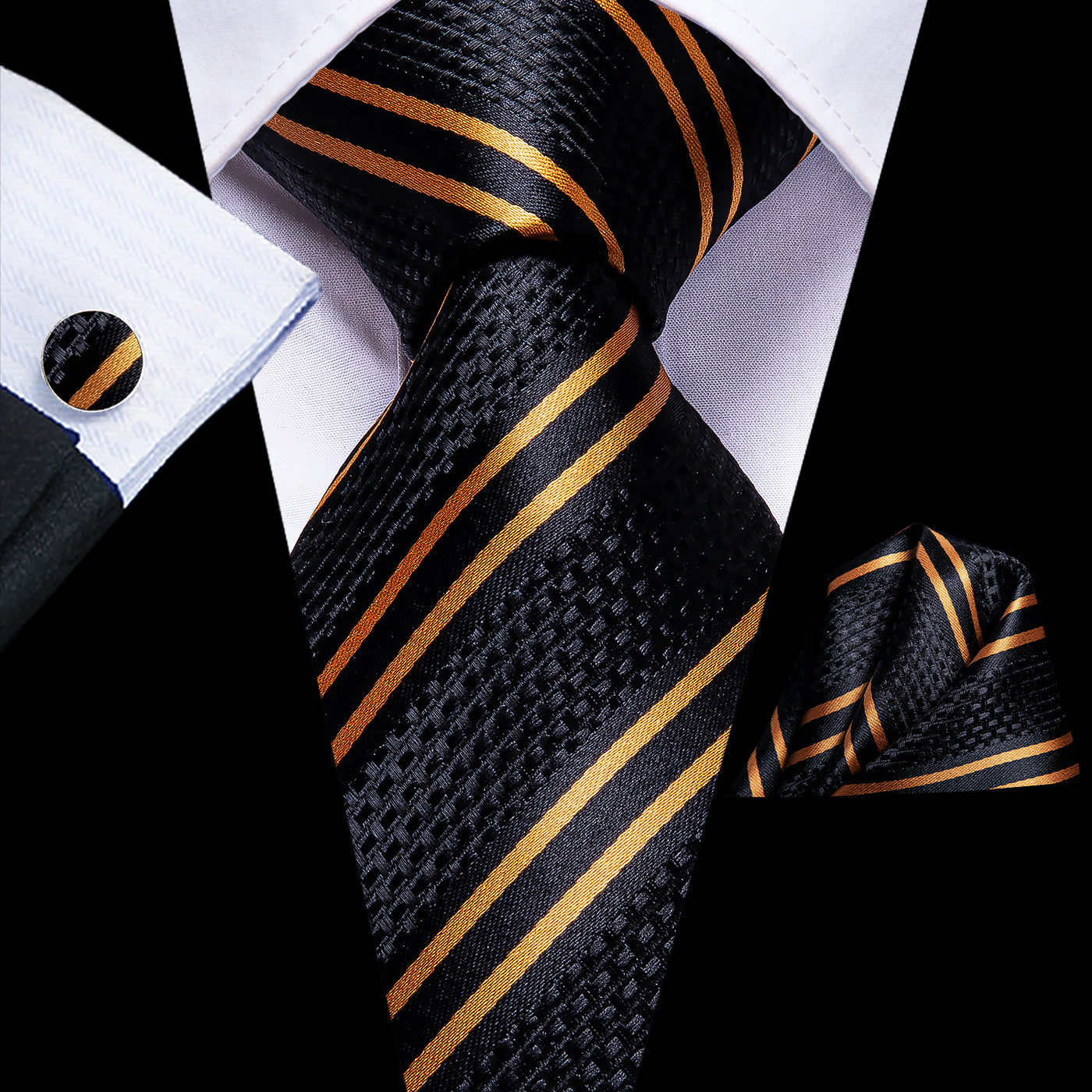 Luxury Black Double Stripe Necktie