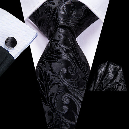 Black Floral XL Tie, Pocket Square and Cufflinks tie sets    - Sophisticated Gentlemen