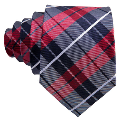 Blue Red Classic Plaid Tie, Pocket Square and Cufflinks Set tie sets    - Sophisticated Gentlemen