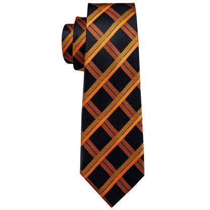 Orange and Black Plaid Tie, Pocket Square and Cufflinks Set tie sets - Sophisticated Gentlemen
