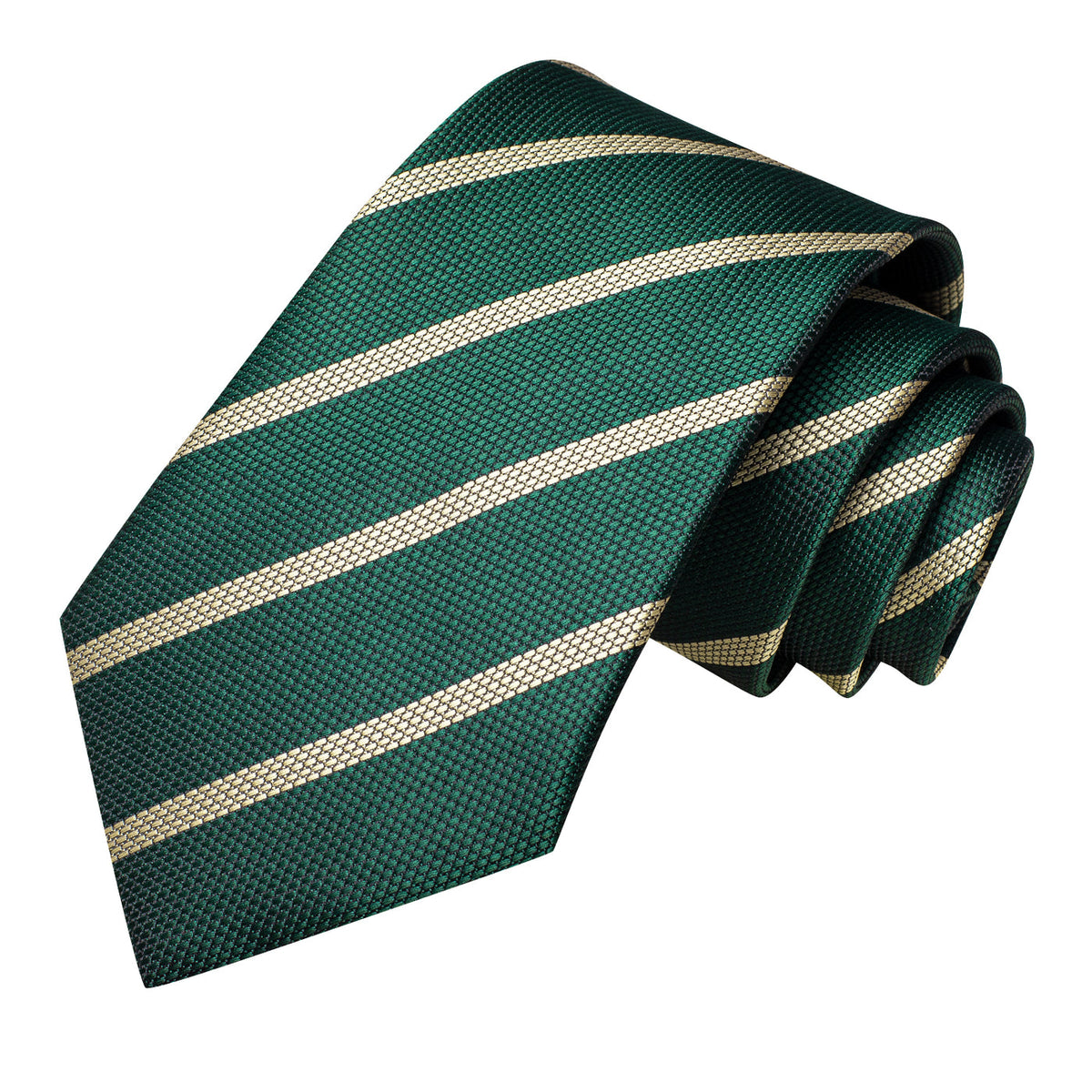 Woodland Green & Champagne Striped Silk Tie, Pocket Square & Cufflinks Set tie sets - Sophisticated Gentlemen