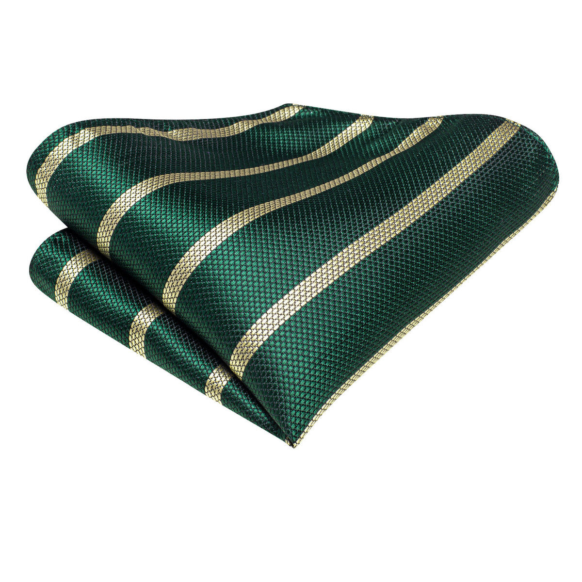 Woodland Green & Champagne Striped Silk Tie, Pocket Square & Cufflinks Set tie sets - Sophisticated Gentlemen