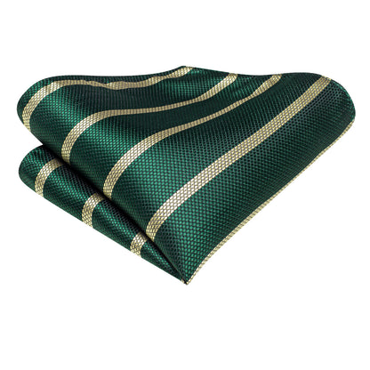 Woodland Green & Champagne Striped Silk Tie, Pocket Square & Cufflinks Set tie sets - Sophisticated Gentlemen