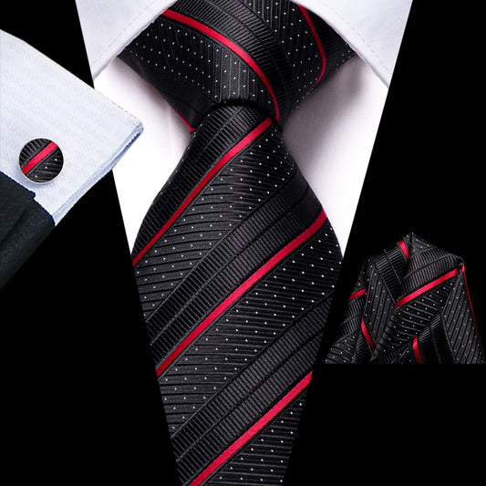 Black & Red Striped Tie, Pocket Square & Cufflinks Set tie sets - Sophisticated Gentlemen