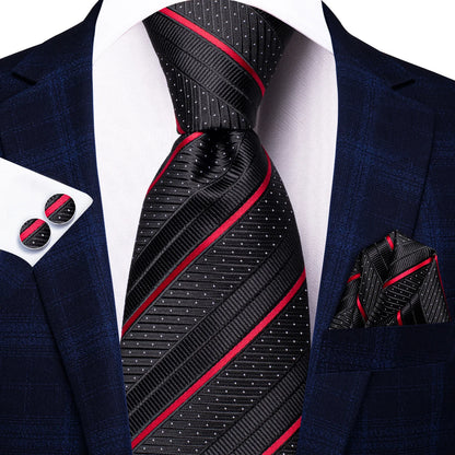 Black & Red Striped Tie, Pocket Square & Cufflinks Set tie sets - Sophisticated Gentlemen