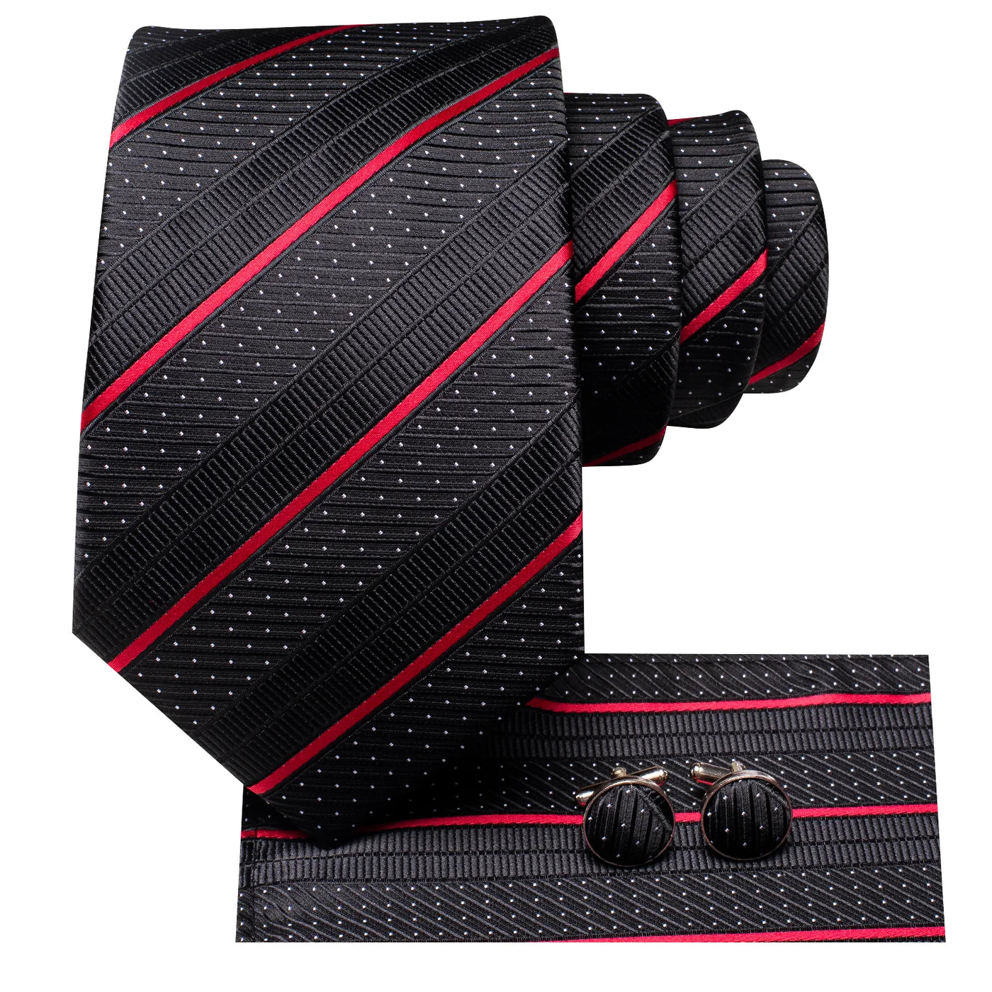 Black & Red Striped Tie, Pocket Square & Cufflinks Set tie sets - Sophisticated Gentlemen