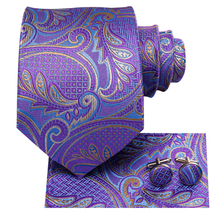 Lavender Paisley XL Tie, Pocket Square and Cufflinks tie sets    - Sophisticated Gentlemen