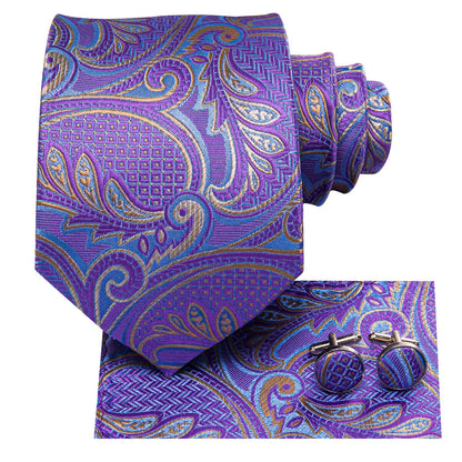 Lavender Paisley XL Tie, Pocket Square and Cufflinks tie sets    - Sophisticated Gentlemen