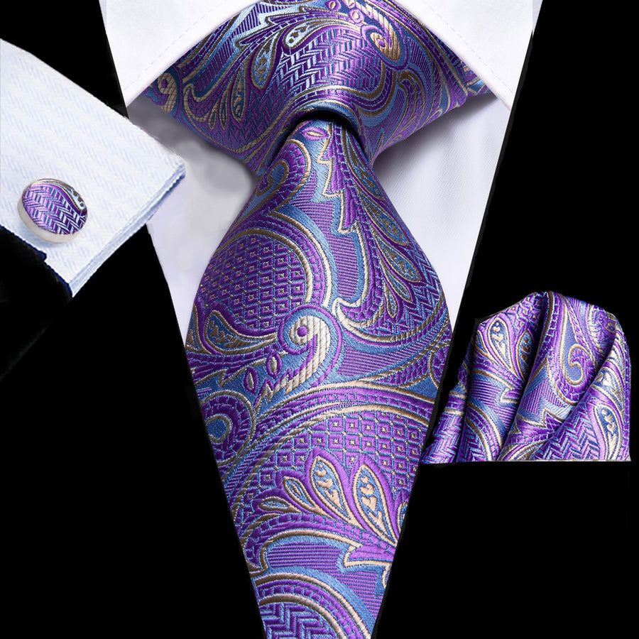 Lavender Paisley XL Tie, Pocket Square and Cufflinks tie sets    - Sophisticated Gentlemen