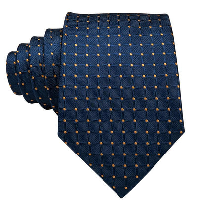 Navy & Gold Grid Pattern Silk Tie, Pocket Square & Cufflinks Set tie sets - Sophisticated Gentlemen