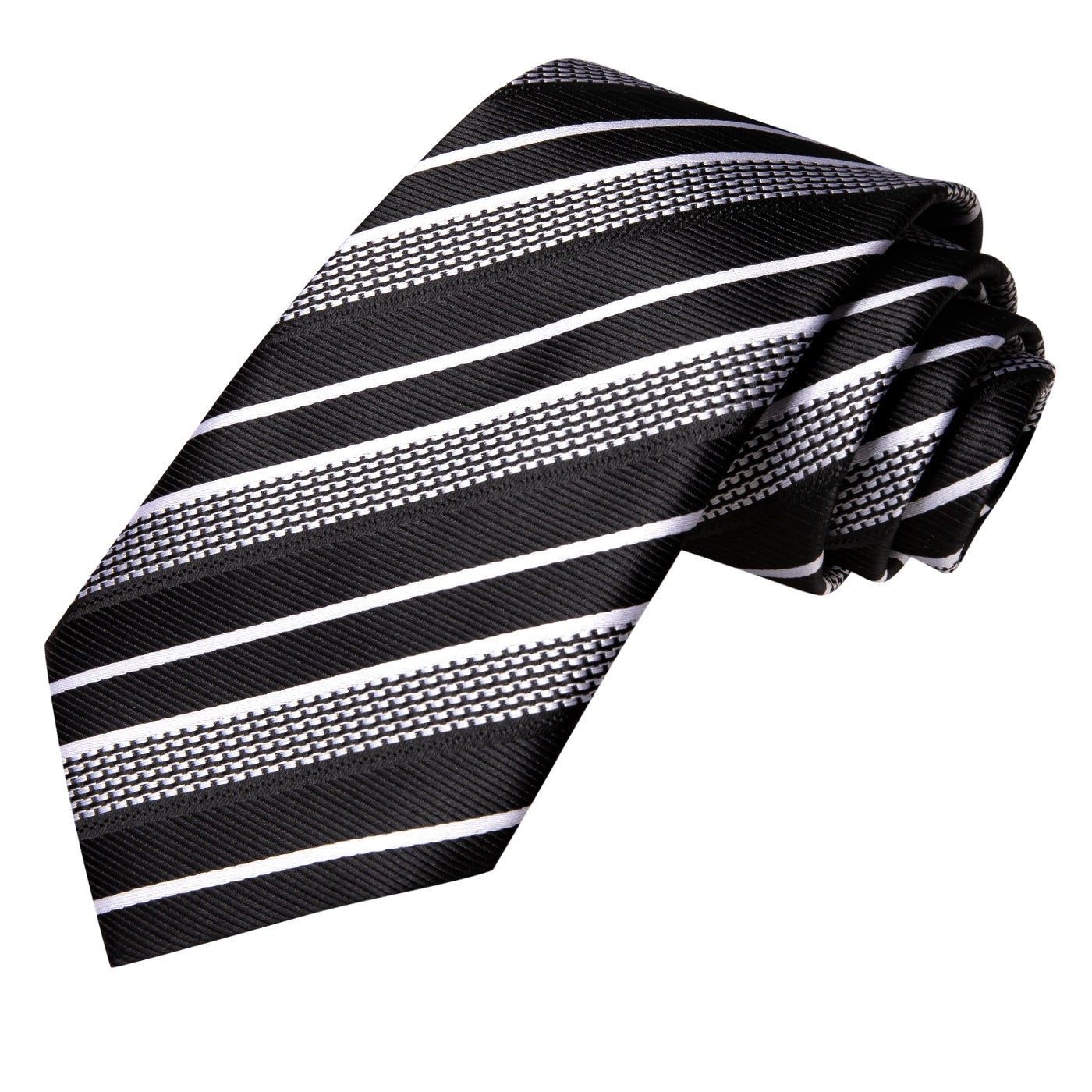 Black & Silver Striped Silk Tie and Pocket Square Set with Cufflinks tie sets - Sophisticated Gentlemen