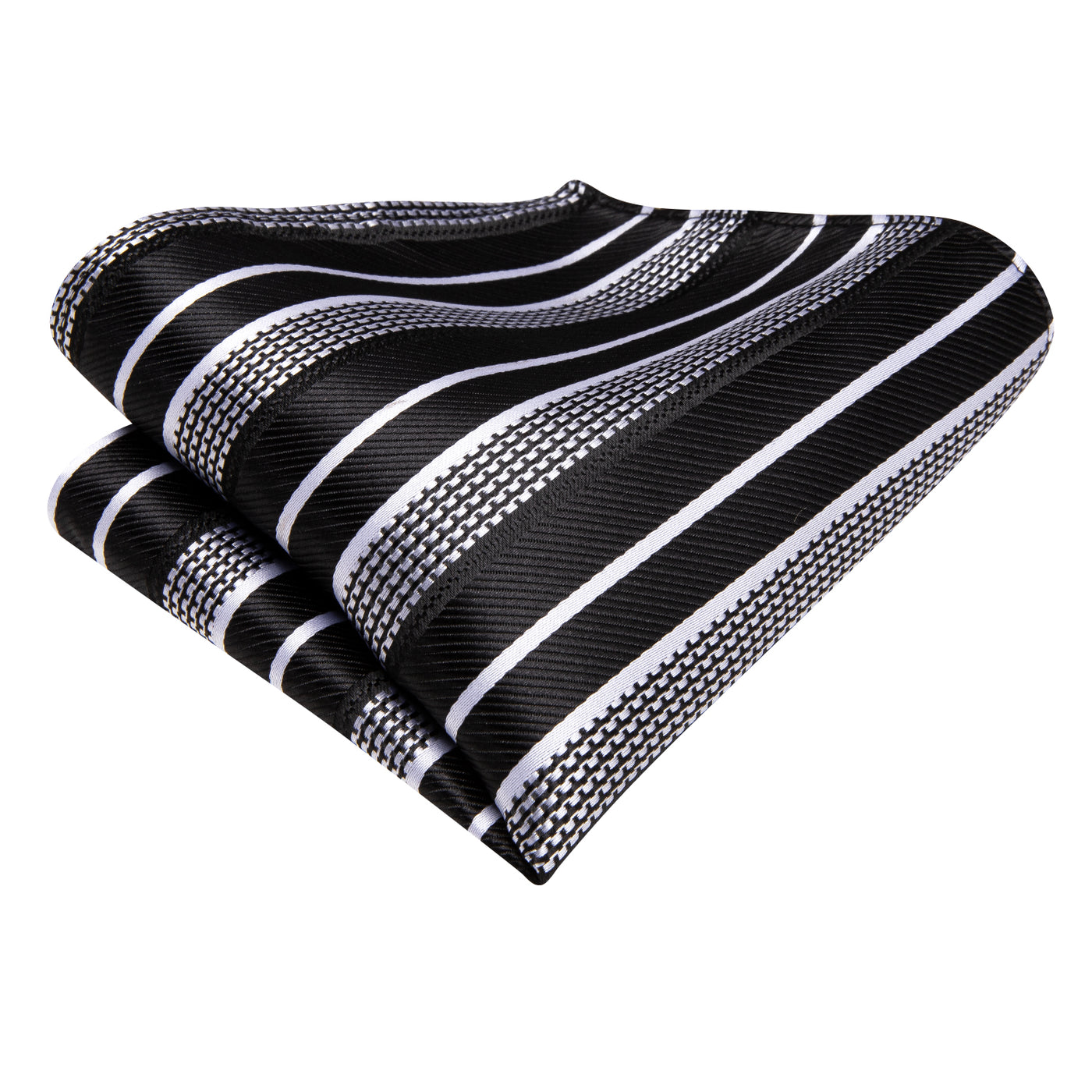 Black & Silver Striped Silk Tie and Pocket Square Set with Cufflinks tie sets - Sophisticated Gentlemen