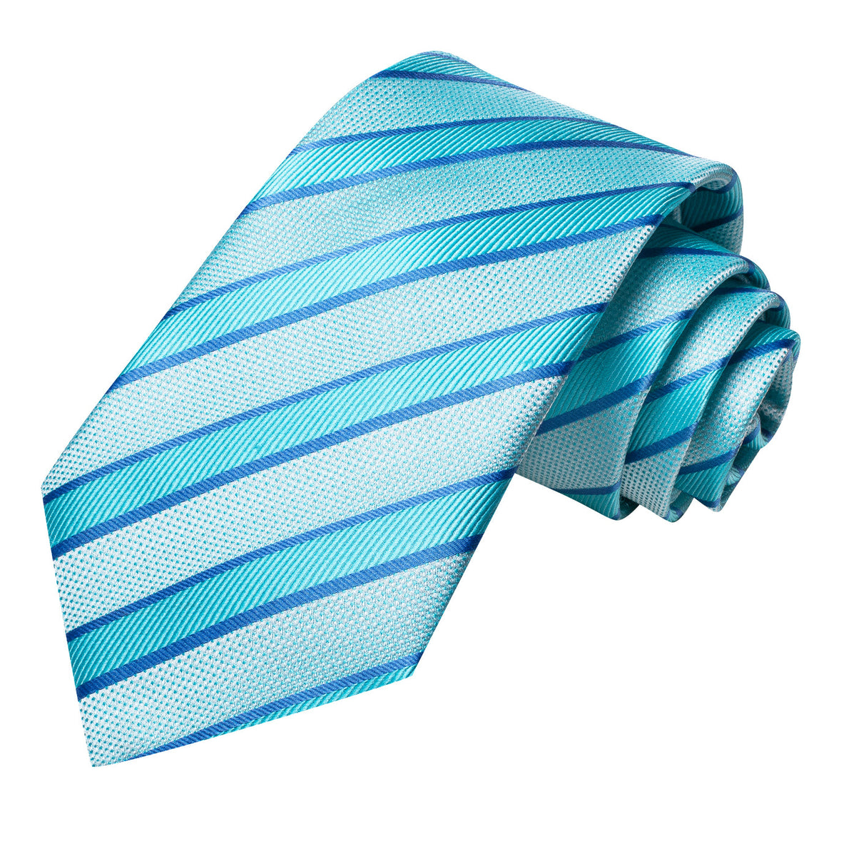Turquoise Blue Striped Tie, Pocket Square and Cufflinks Set tie sets - Sophisticated Gentlemen