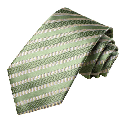 Sage Green & Gold Striped Silk Tie - Elegant Chevron Pattern Necktie Set tie sets - Sophisticated Gentlemen