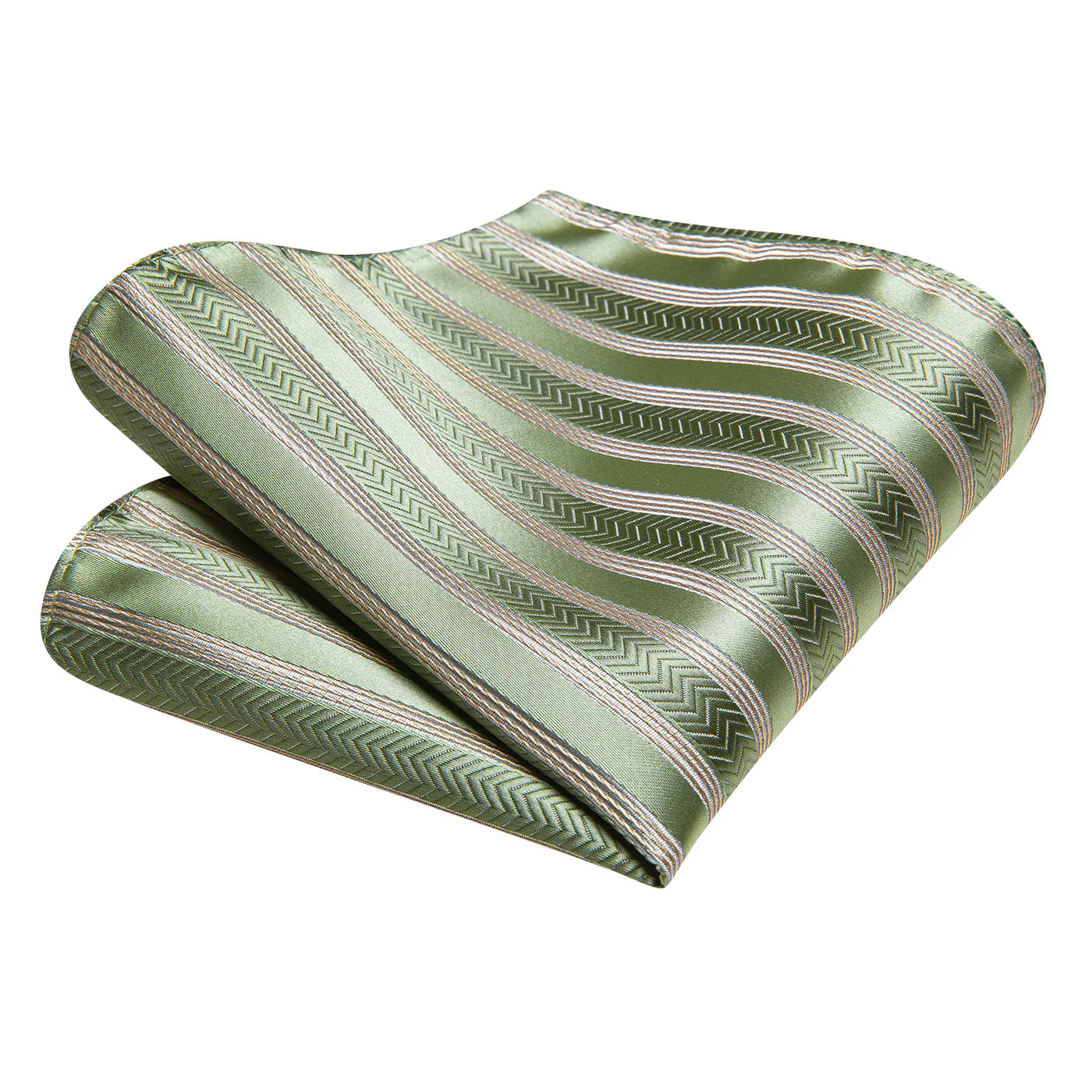 Sage Green & Gold Striped Silk Tie - Elegant Chevron Pattern Necktie Set tie sets - Sophisticated Gentlemen