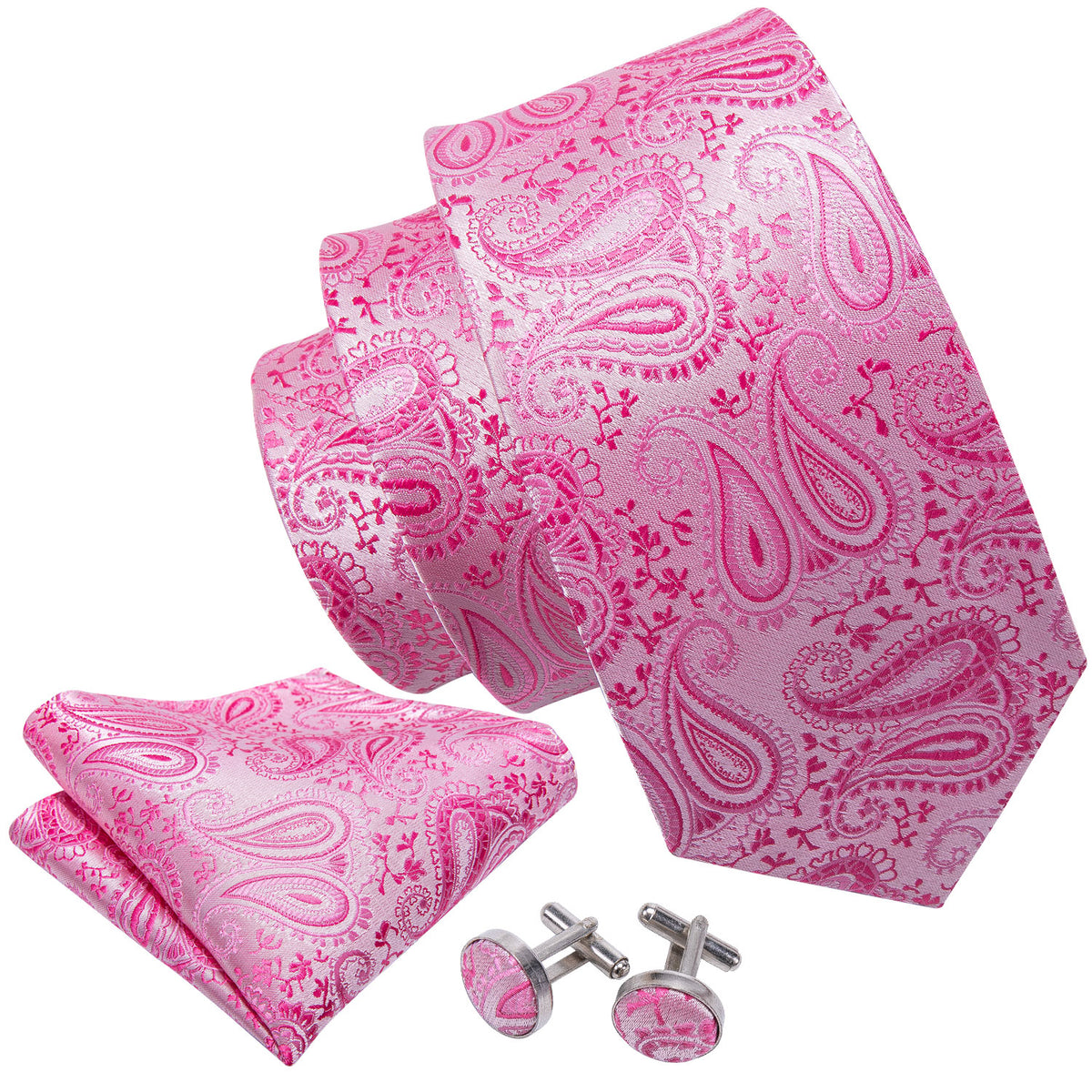 Pink Paisley Silk Tie, Pocket Square & Cufflinks Set tie sets - Sophisticated Gentlemen