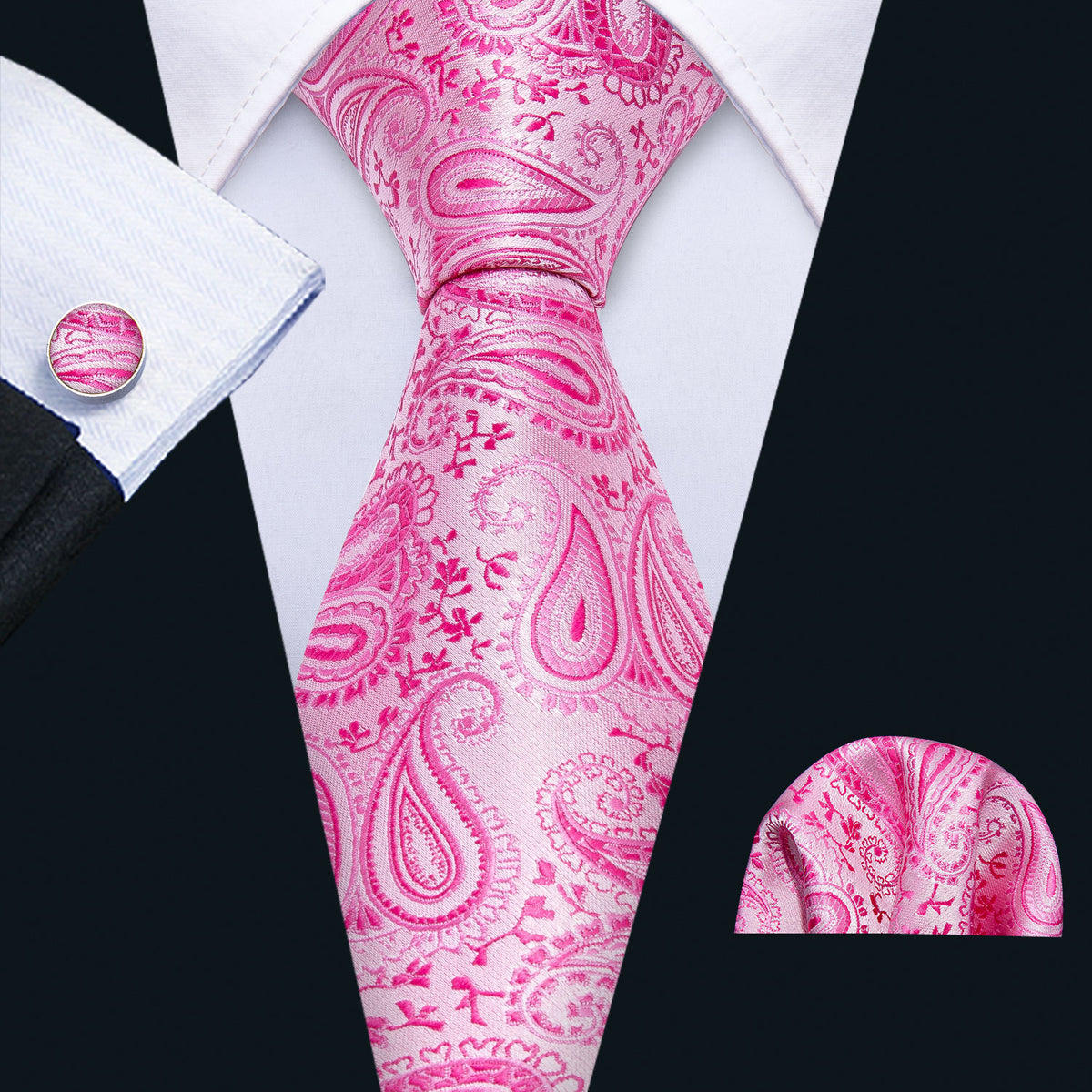 Pink Paisley Silk Tie, Pocket Square & Cufflinks Set tie sets - Sophisticated Gentlemen