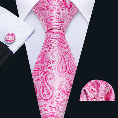 Pink Paisley Silk Tie, Pocket Square & Cufflinks Set tie sets - Sophisticated Gentlemen