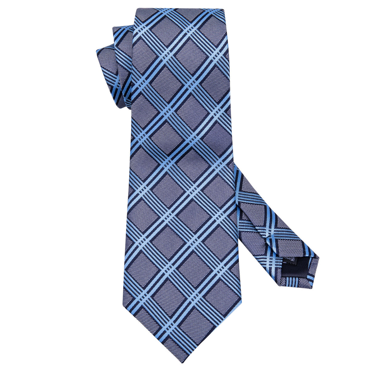 Gray Blue Plaid Silk Tie, Pocket Square and Cufflinks Set tie sets    - Sophisticated Gentlemen