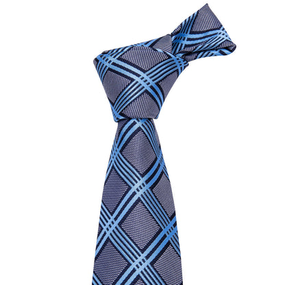 Gray Blue Plaid Silk Tie, Pocket Square and Cufflinks Set tie sets    - Sophisticated Gentlemen