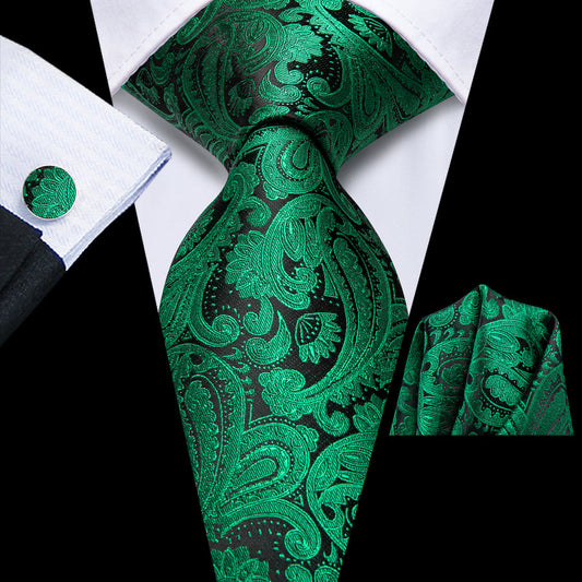 Dark Green and Black XL Tie, Pocket Square and Cufflinks tie sets    - Sophisticated Gentlemen