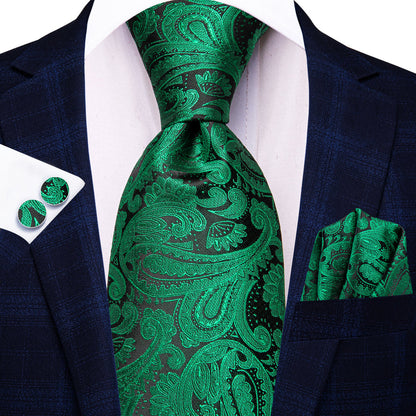 Dark Green and Black XL Tie, Pocket Square and Cufflinks tie sets    - Sophisticated Gentlemen