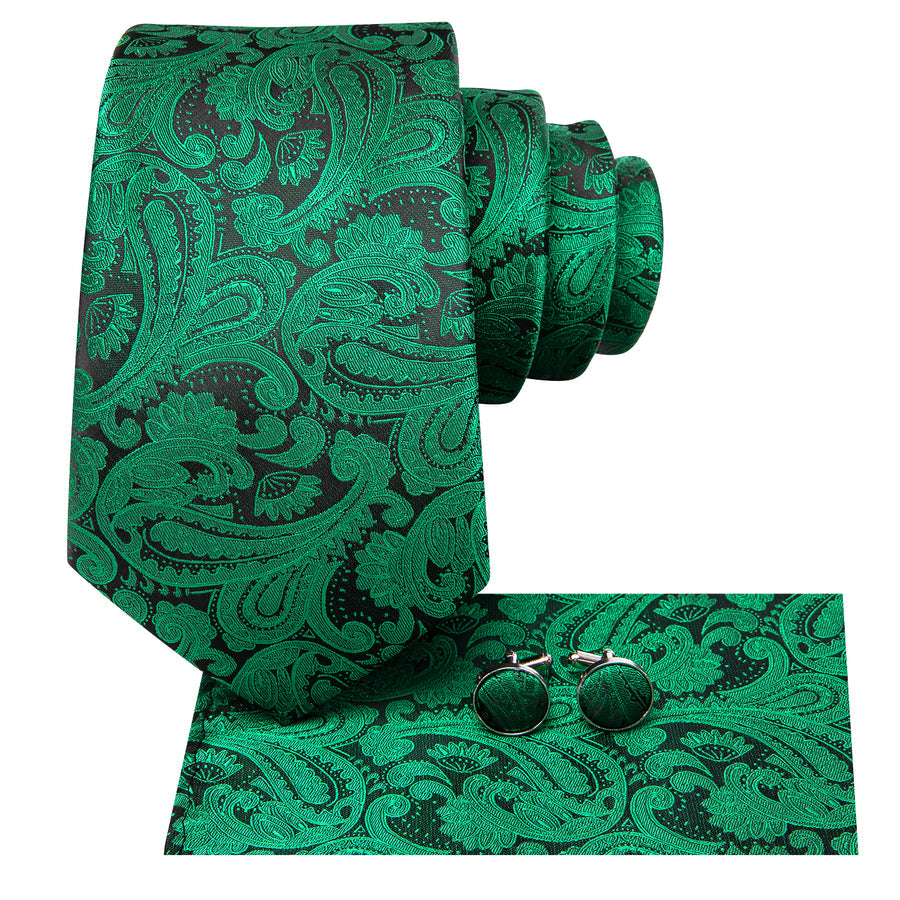 Dark Green and Black XL Tie, Pocket Square and Cufflinks tie sets    - Sophisticated Gentlemen