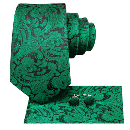 Dark Green and Black XL Tie, Pocket Square and Cufflinks tie sets    - Sophisticated Gentlemen