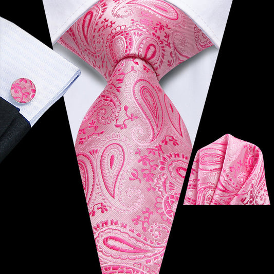 Pink Paisley XL Silk Tie, Pocket Square and Cufflinks tie sets    - Sophisticated Gentlemen