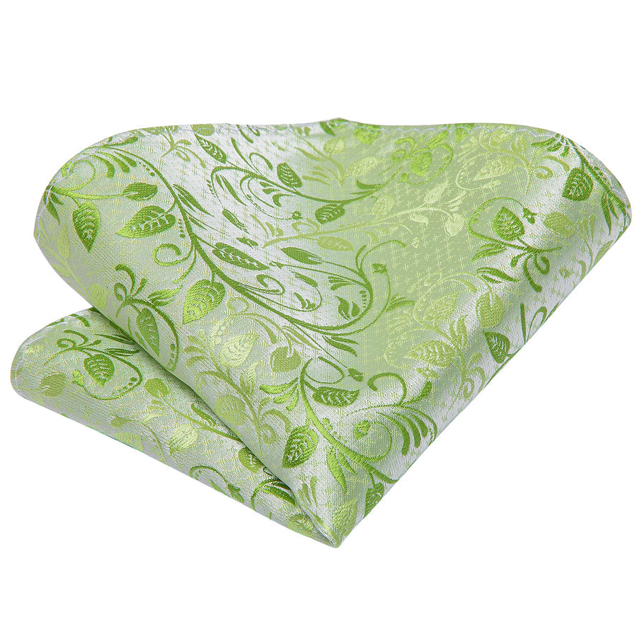 Lime Green Floral XL Tie, Pocket Square and Cufflinks tie sets    - Sophisticated Gentlemen