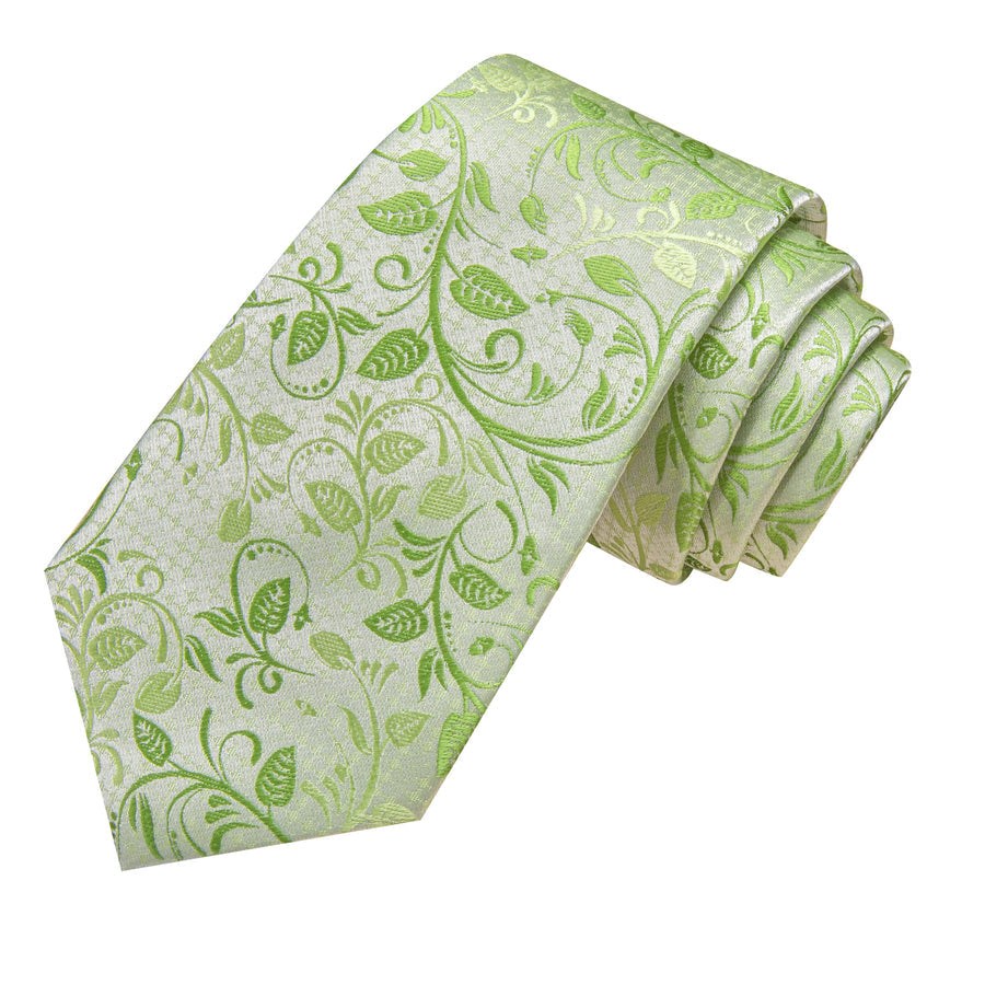 Lime Green Floral XL Tie, Pocket Square and Cufflinks tie sets    - Sophisticated Gentlemen