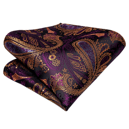 Purple and Brown Paisley XL Tie, Pocket Square and Cufflinks tie sets    - Sophisticated Gentlemen