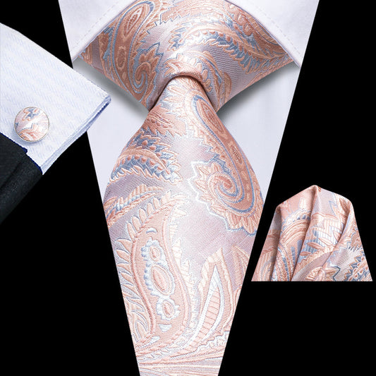 Pink and Sky Blue Paisley XL Tie, Pocket Square and Cufflinks tie sets    - Sophisticated Gentlemen